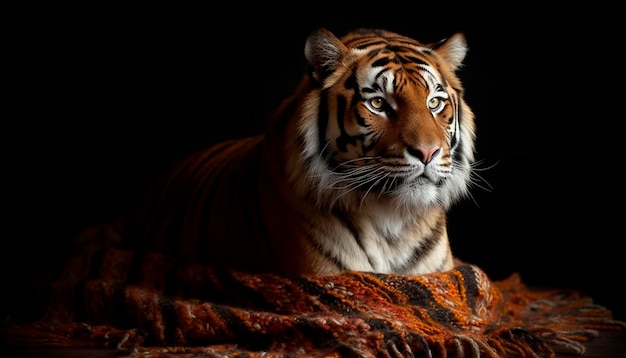 A tiger on a blanket