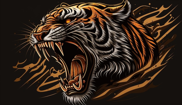 Tiger brullende logo teken embleem vector illustratie Generatieve AI