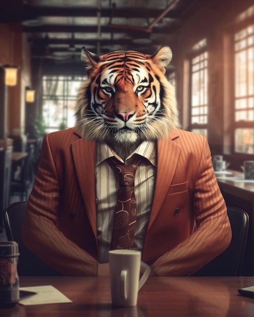 A tiger in a business suit represents a business idea Generative AI