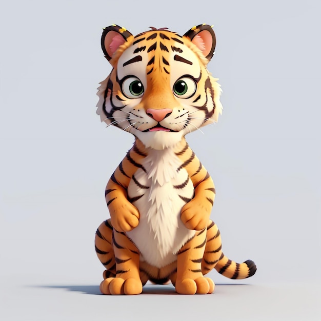 Тигр мультяшный персонаж иконка вектор милый комический стиль 3D иллюстрация животных