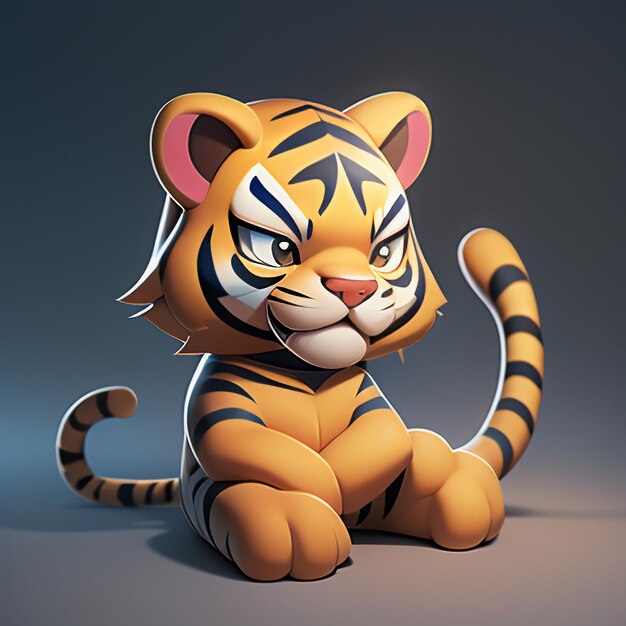 Tiger cartoon animal icon image cute comic style wild animal illustration 3d rendering c4d