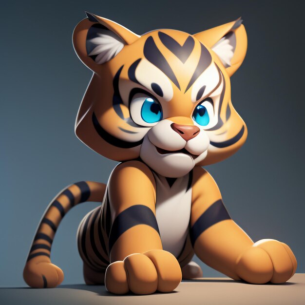 Tiger cartoon animal icon image cute comic style wild animal illustration 3d rendering c4d