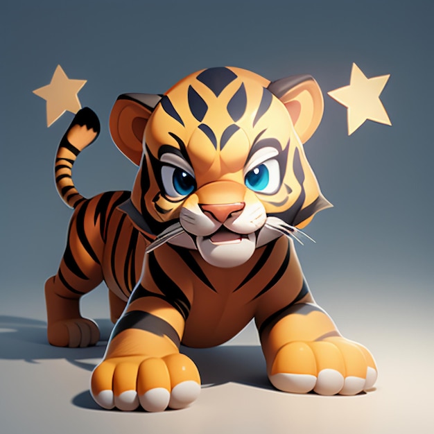 Tiger cartoon animal icon image cute comic style wild animal illustration 3d rendering c4d