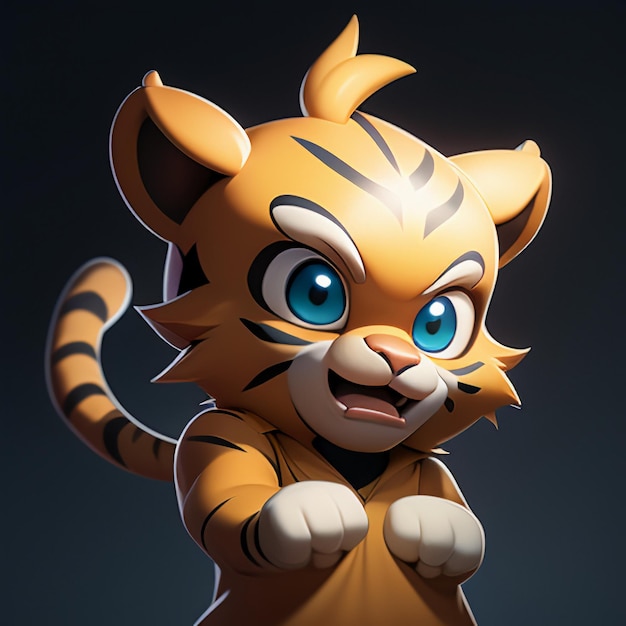 타이거 카 동물 아이콘 이미지 귀여운 만화 스타일 야생 동물 일러스트레이션 3D 렌더링 C4D