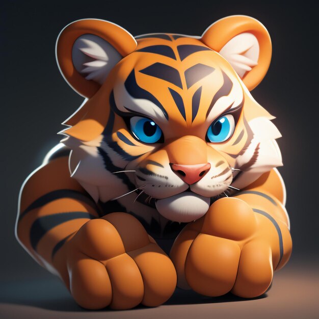 Tiger cartoon animal icon image cute comic style wild animal illustration 3d rendering c4d