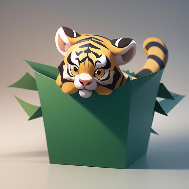 Foto immagine icona animale cartone animato tigre simpatico stile fumetto illustrazione animale selvatico 3d rendering c4d