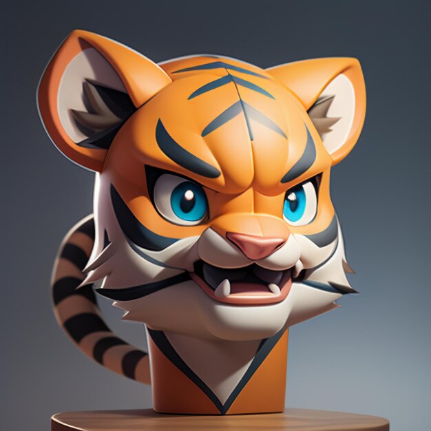 Photo tiger cartoon animal icon image cute comic style wild animal illustration 3d rendering c4d