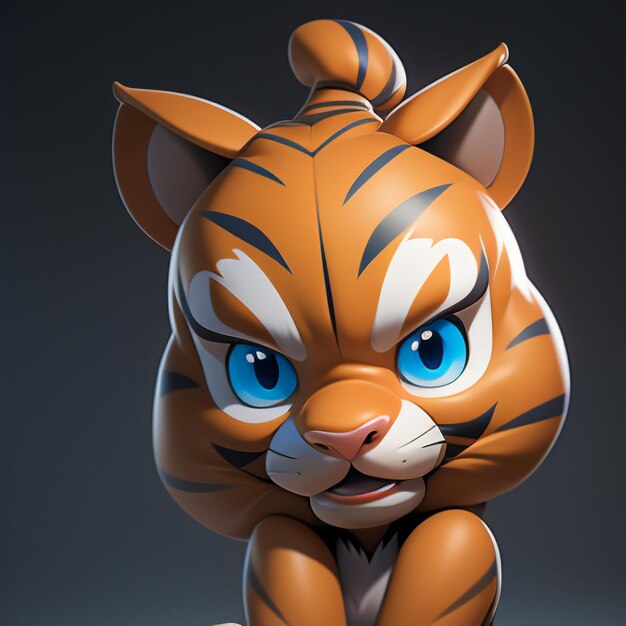 호랑이 만화 동물 아이콘 이미지 귀여운 만화 스타일 야생 동물 그림 3D 렌더링 C4D