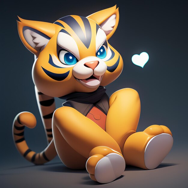 호랑이 만화 동물 아이콘 이미지 귀여운 만화 스타일 야생 동물 그림 3D 렌더링 C4D