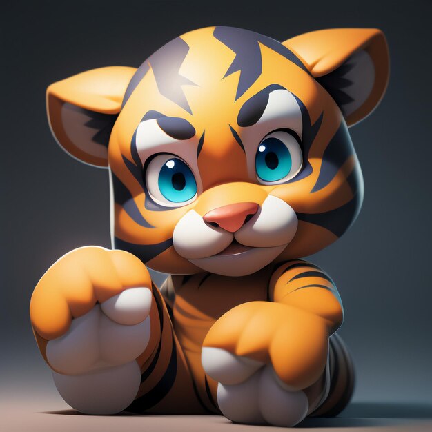 Tiger cartoon animal icon image cute comic style wild animal illustration 3D rendering C4D