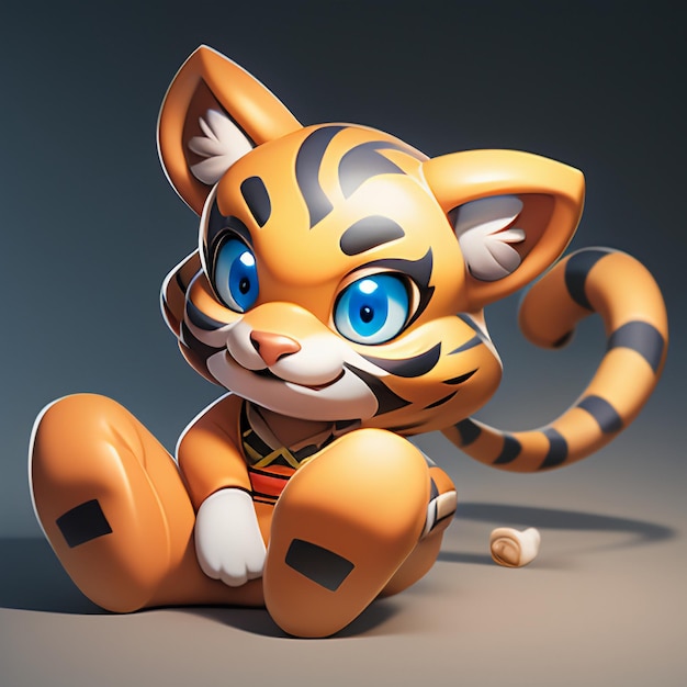 Tiger cartoon animal icon image cute comic style wild animal illustration 3D rendering C4D