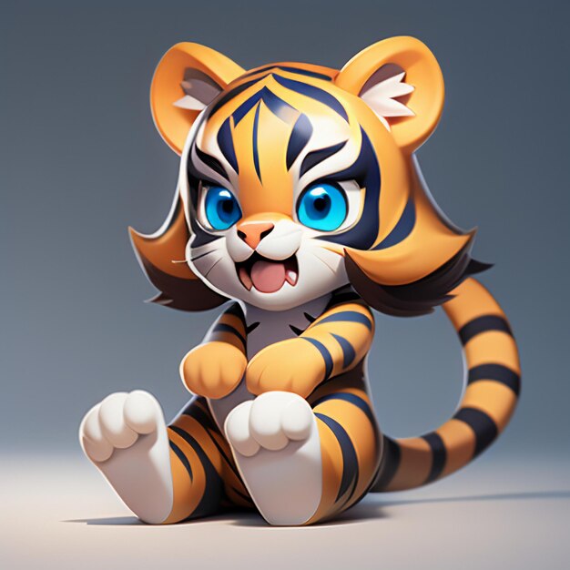 Tiger cartoon animal icon image cute comic style wild animal illustration 3d rendering c4d