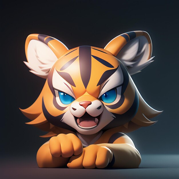 Тигр мультяшный значок животного изображение милый комический стиль иллюстрация дикого животного 3D рендеринг C4D
