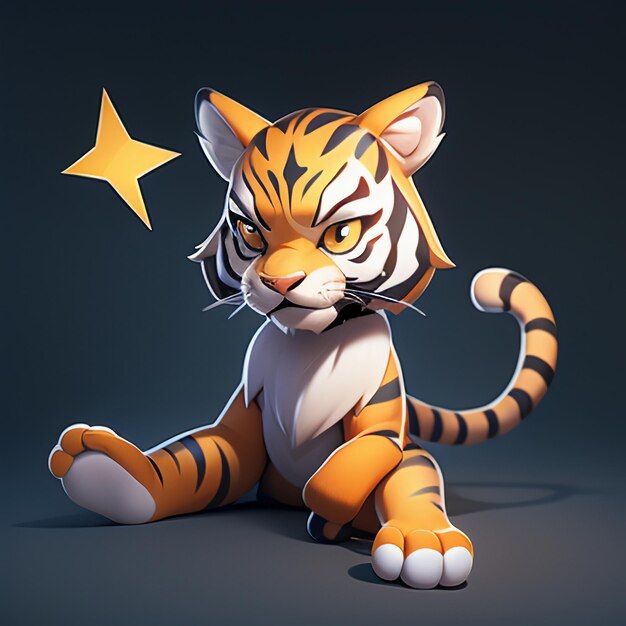 Tiger cartoon animal icon image cute comic style wild animal illustration 3d rendering c4d