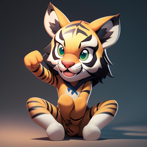 Tiger cartoon animal icon image cute comic style wild animal illustration 3d rendering c4d