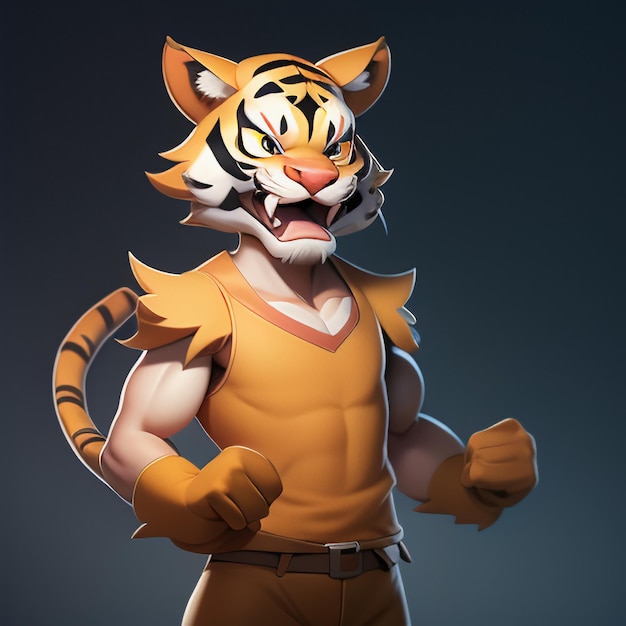 Foto immagine icona animale cartone animato tigre simpatico stile fumetto illustrazione animale selvatico 3d rendering c4d