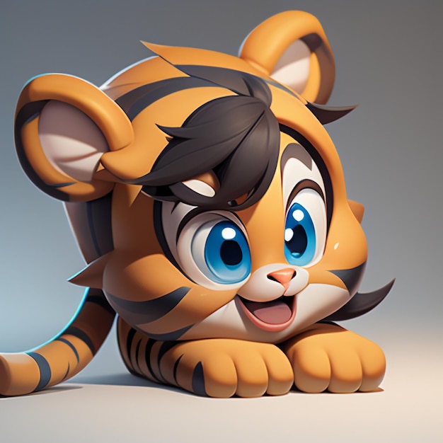 Tiger cartoon animal icon image cute comic style wild animal illustration 3d rendering c4d