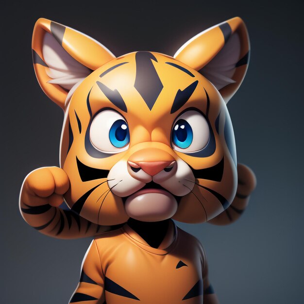 타이거 카 동물 아이콘 이미지 귀여운 만화 스타일 야생 동물 일러스트레이션 3D 렌더링 C4D
