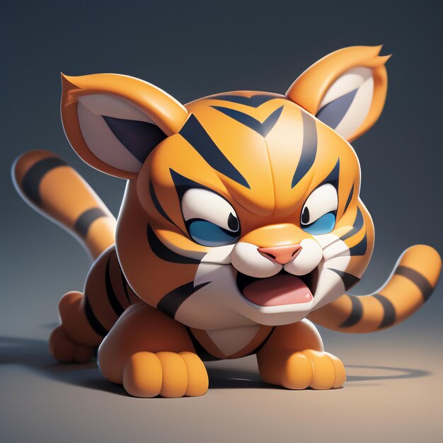 Tiger cartoon animal icon image cute comic style wild animal illustration 3d rendering c4d