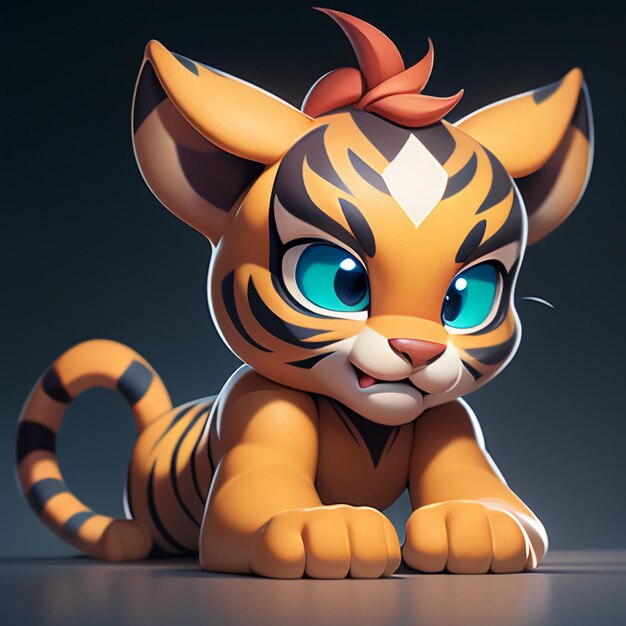 Tiger cartoon animal icon image cute comic style wild animal illustration 3D rendering C4D