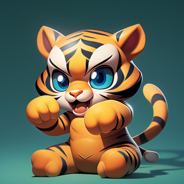 Photo tiger cartoon animal icon image cute comic style wild animal illustration 3d rendering c4d