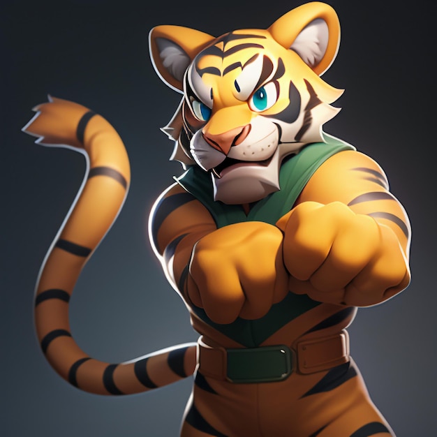 Photo tiger cartoon animal icon image cute comic style wild animal illustration 3d rendering c4d