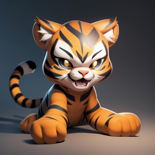 Tiger cartoon animal icon image cute comic style wild animal illustration 3d rendering c4d