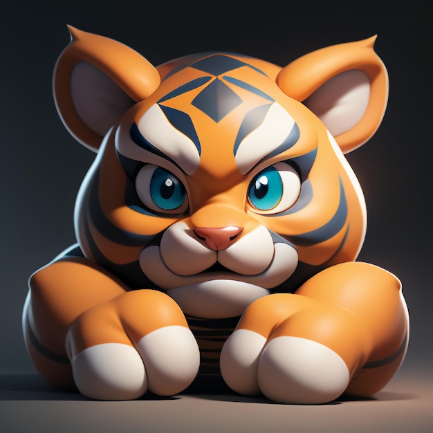 Tiger cartoon animal icon image cute comic style wild animal illustration 3D rendering C4D