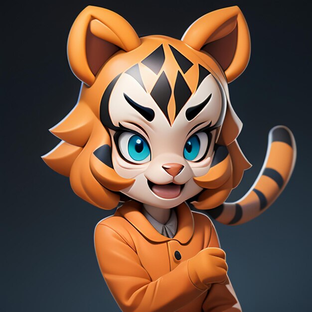 Foto immagine di icona di animale di cartone animato di tigre in stile comico carino illustrazione di animali selvatici 3d rendering c4d