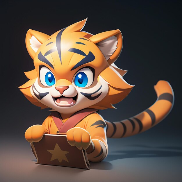 Photo tiger cartoon animal icon image cute comic style wild animal illustration 3d rendering c4d