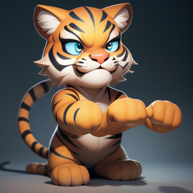 Tiger cartoon animal icon image cute comic style wild animal illustration 3d rendering c4d