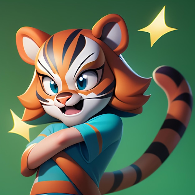 Tiger cartoon animal icon image cute comic style wild animal illustration 3d rendering c4d