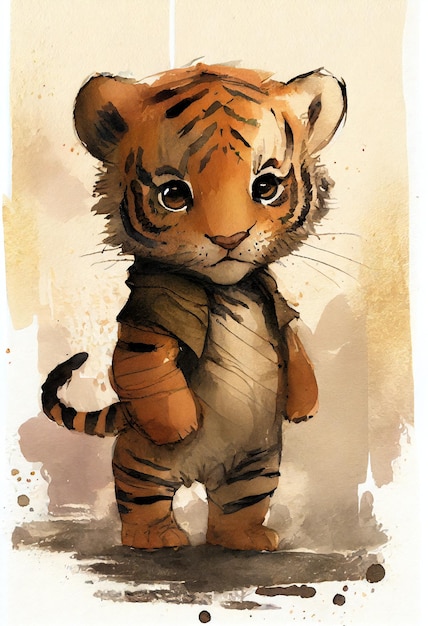 Tiger Cartoon Cute design Watercolor