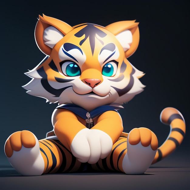 Tiger cartoon dier icoon afbeelding schattige strip stijl wilde dieren illustratie 3D rendering C4D