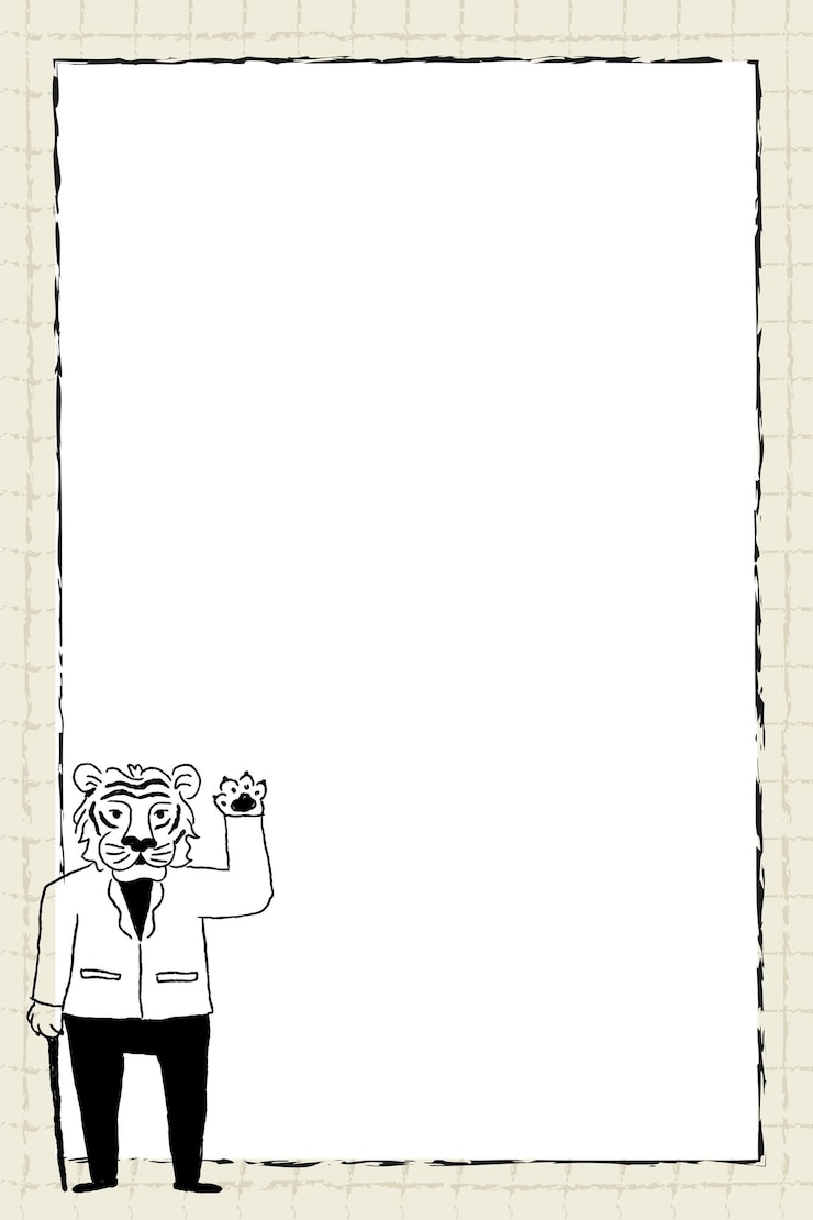 Photo tiger cartoon png frame transparent background beige doodle