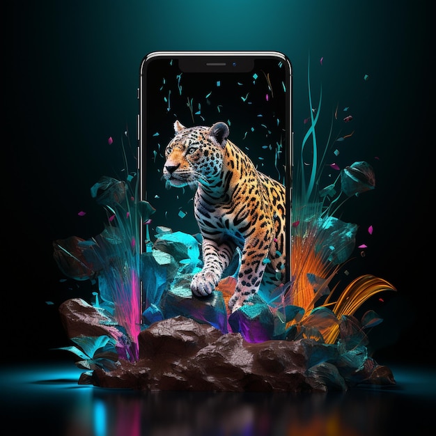 a tiger on a cell phone with the words leopard on it