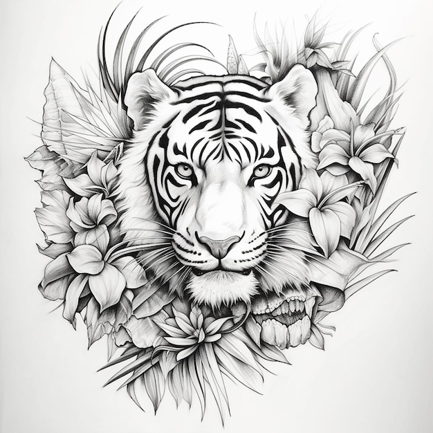 Premium Photo | A tiger coloring page