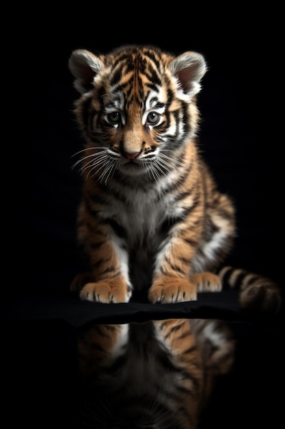 Tiger cub on a black background