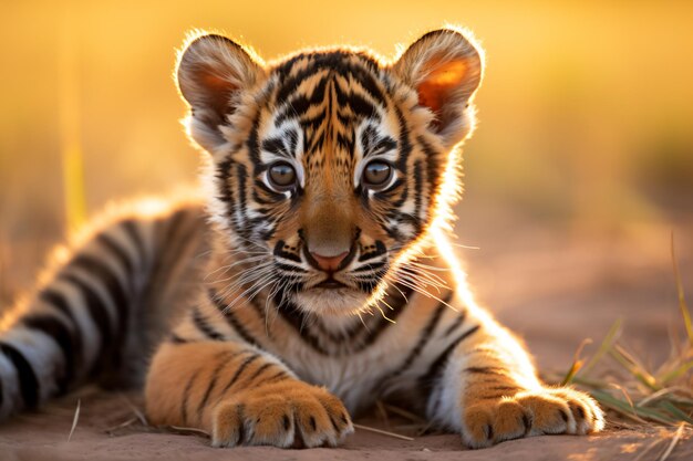 Photo a tiger cub laying down in the grass