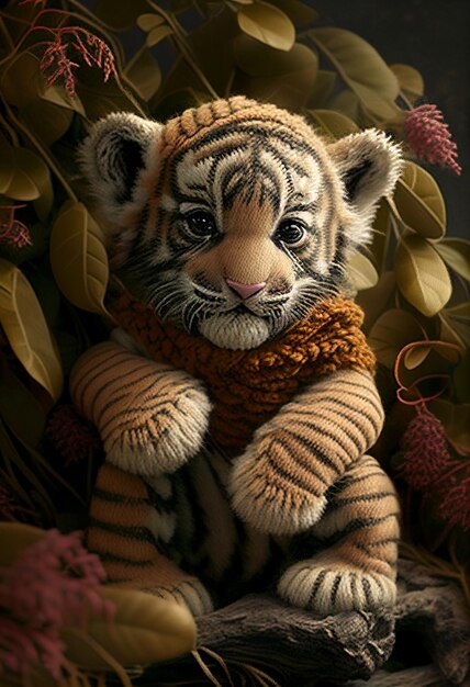 A tiger cub with a scarf on it