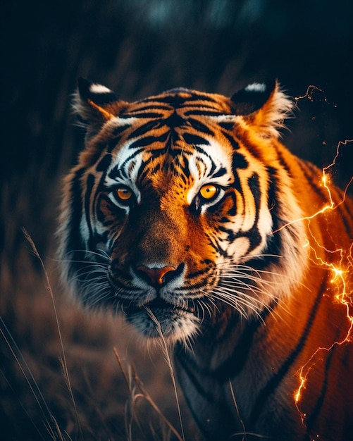 Тигр в темноте обои