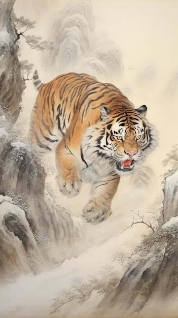 Tiger Descending from the Mountain generatieve AI