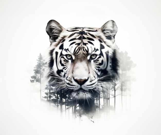 Photo tiger double exposure illustration