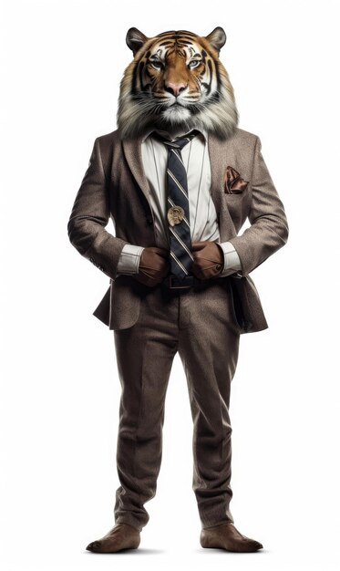 Tiger dressed in a suit like a businessman isolated on white generative AI