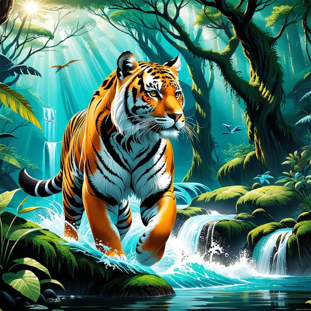 Photo tiger dynamic animals that live in nature