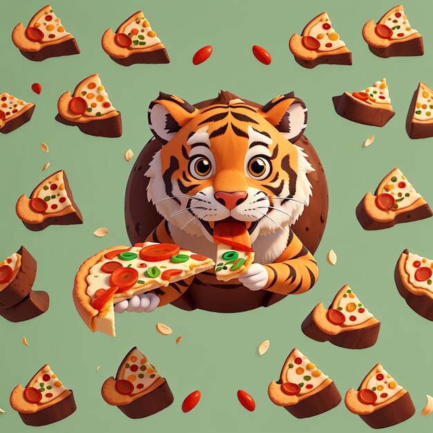 Foto una tigre che mangia la pizza con una tigre sulla schiena