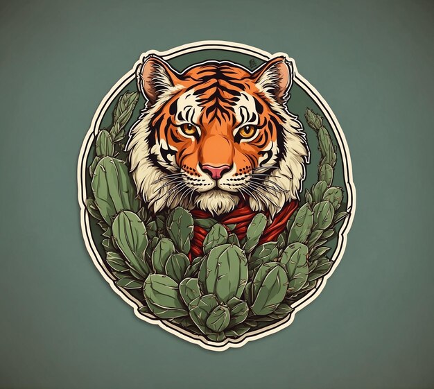 Foto tiger en succulenten vectorillustratie in vintage stijl