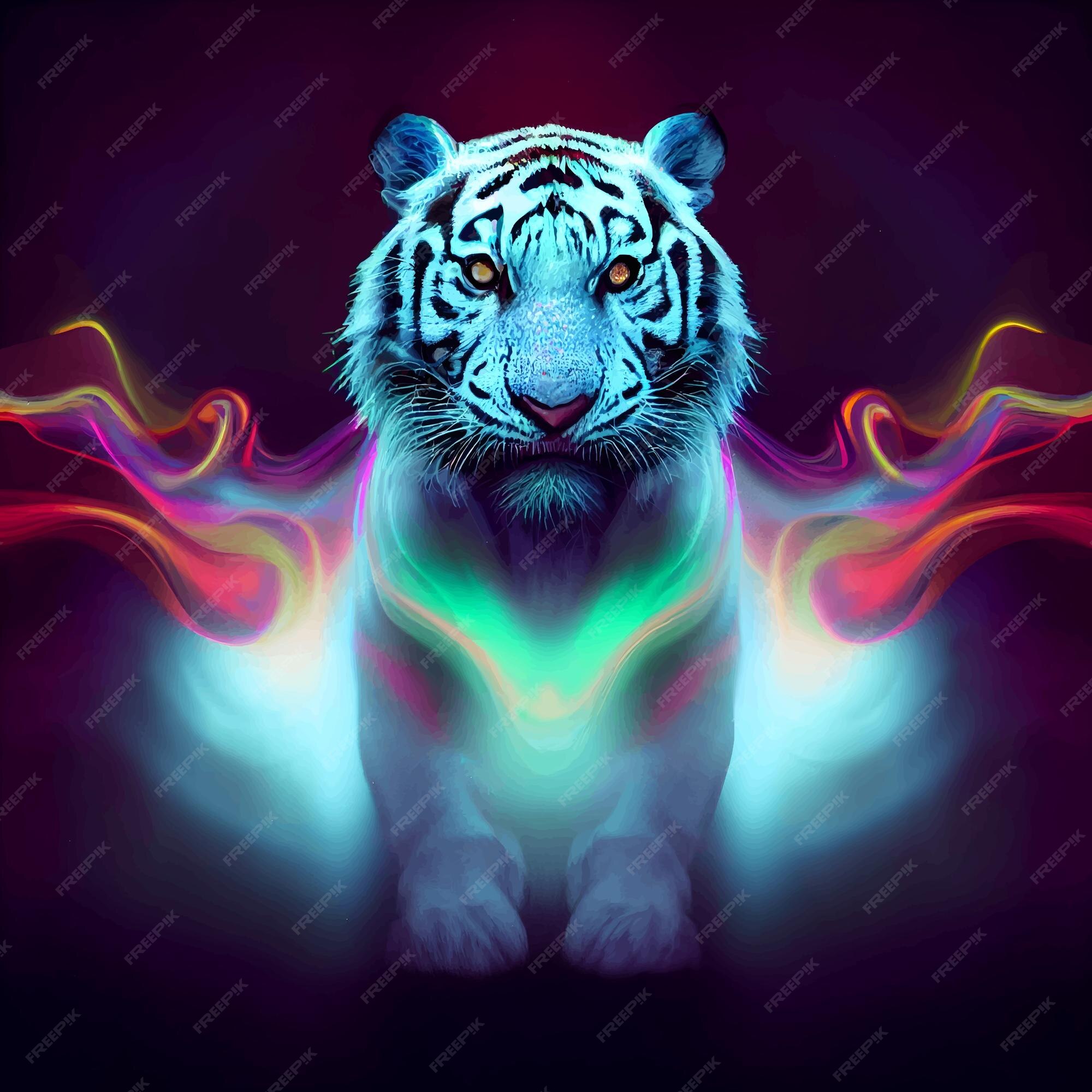 Premium Photo | Tiger face neon glow color smoke background