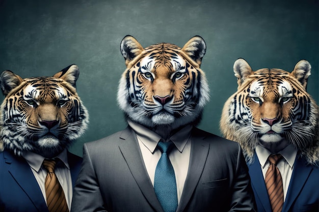 Tiger faces in corporate attire perfect banner for career goals generative ai