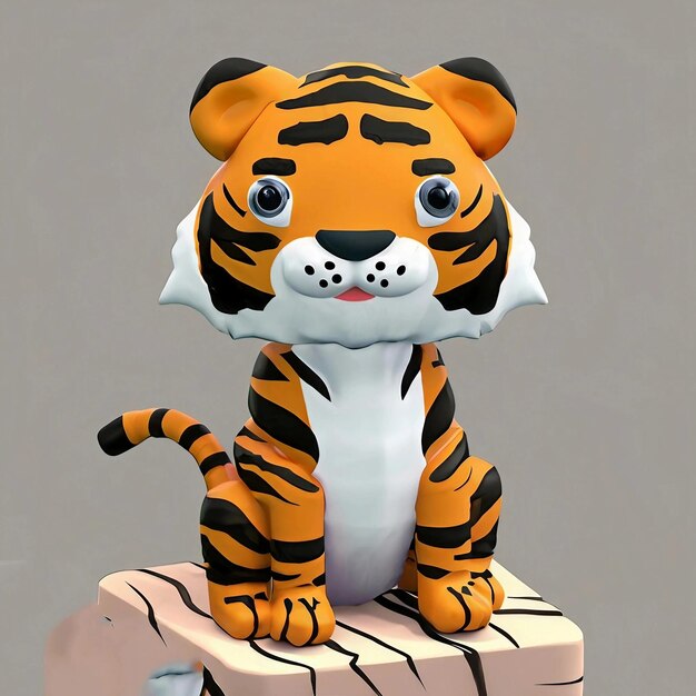 A tiger figure is on a piece of wood